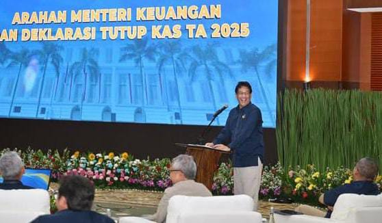 Menteri Keuangan RI, Purbaya Yudhi Sadewa, dalam acara Dialog Akhir Tahun dan Tutup Kas Tahun Anggaran 2025. (Foto: Siaran Depok/Instagram @menkeuri) 