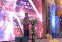 Sambutan Wali Kota Depok, Supian Suri pada acara pisah sambut Kapolres Metro Depok yang berlangsung di Hotel Bumi Wiyata pada Rabu malam (29/07/26). (Foto: Siaran Depok)