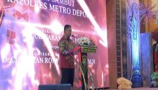 Sambutan Wali Kota Depok, Supian Suri pada acara pisah sambut Kapolres Metro Depok yang berlangsung di Hotel Bumi Wiyata pada Rabu malam (29/07/26). (Foto: Siaran Depok)
