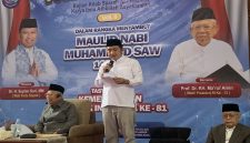 Sambutan dalam acara Ngaji Al-Hikam di Masjid Agung Baitul Kamal disampaikan oleh Wakil Wali Kota Depok, Chandra Rahmansyah, pada Jumat (21/08/26). (Kredit Foto: Siaran Depok/AN Rafi)