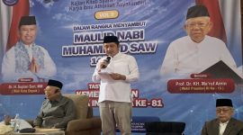 Sambutan dalam acara Ngaji Al-Hikam di Masjid Agung Baitul Kamal disampaikan oleh Wakil Wali Kota Depok, Chandra Rahmansyah, pada Jumat (21/08/26). (Kredit Foto: Siaran Depok/AN Rafi)