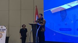 Kehadiran Wali Kota Depok Supian Suri dalam Muskot ke-6 Kadin Kota Depok yang berlangsung di The Margo Hotel, Kamis (21/08/26). (Sumber foto: Siaran Depok/AN Rafi)