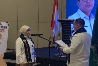 Ketua Kadin Kota Depok Terpilih masa bakti 2026-2031, Karlina dikukuhkan pada Muskot ke-VI di The Margo Hotel, Kamis (20/08/26). (Sumber foto: Siaran Depok/AN Rafi)