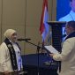 Ketua Kadin Kota Depok Terpilih masa bakti 2026-2031, Karlina dikukuhkan pada Muskot ke-VI di The Margo Hotel, Kamis (20/08/26). (Sumber foto: Siaran Depok/AN Rafi)