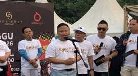 Sambutan sekaligus pelepasan PaSKI Fun Walk yang disampaikan oleh Wali Kota Depok, Supian Suri pada Minggu (27/09/2026). (Sumber foto: Siaran Depok/AN Rafi)