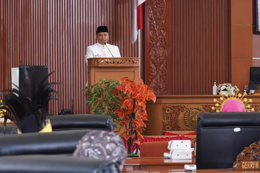 Sambutan Wali Kota Depok, Supian Suri pada Hari Ulang Tahun (HUT) ke-27 DPRD Kota Depok Tahun 2026. (Foto: Siaran Depok/AN Rafi)
