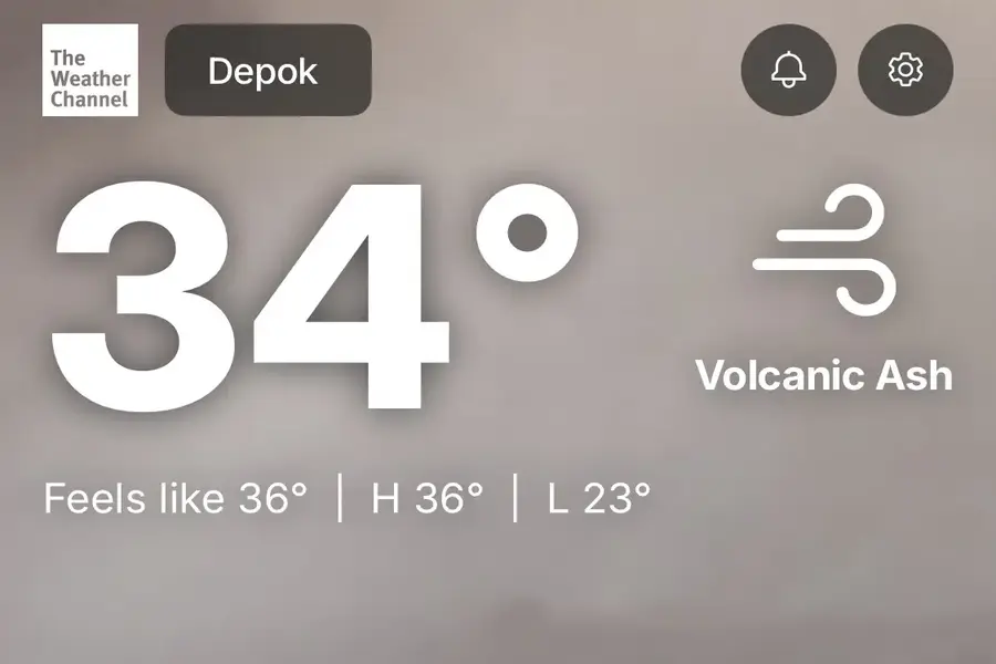 Tangkapan layar mengenai perkembangan cuaca di Kota Depok. (Sumber foto: The Weather Channel)