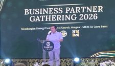Sambutan yang disampaikan Wakil Wali Kota (Wawalkot) Depok, Chandra Rahmansyah pada Business Gathering 2026 Tamsyi Tour di Savero Hotel, Sabtu (03/10/26). (Sumber foto: Siaran Depok/AN Rafi)