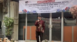 Sambutan yang disampaikan oleh Direktur Kebijakan Tenaga Kerja Asing Pemerintah Prefektur Hokkaido, Eiji Yamamoto pada saat mengunjungi LPK Koba Mirai Japan pada Kamis (08/10/26).