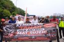Aksi penyampaian pendapat ihwal tuntutan pengembalian hak tanah di kawasan Tol Cijago, Beji, Depok. Foto: Siaran Depok/Malik Sihite