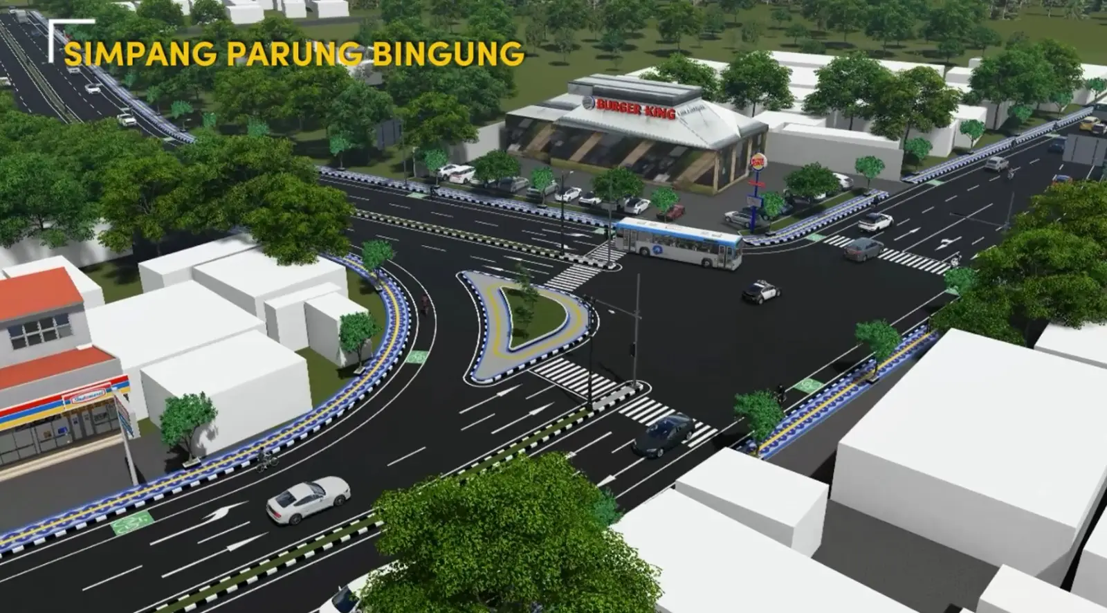 Ilustrasi tiga dimensi kondisi Simpang Parung Bingung setelah dilebarkan. (Sumber foto: Dinas PUPR Kota Depok)